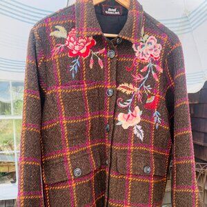 Johnny Was Plaid Embroidered Jacket